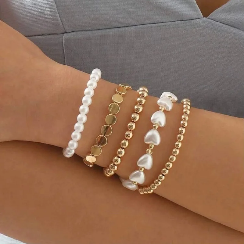 Stackable Rose Gold Bracelet-Girls Gold & Pearl Bracelet Set