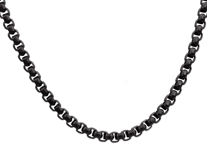 Crystal Charm Necklace-Mens Diamond Cut Black Stainless Steel Box Rolo Link Chain Necklace