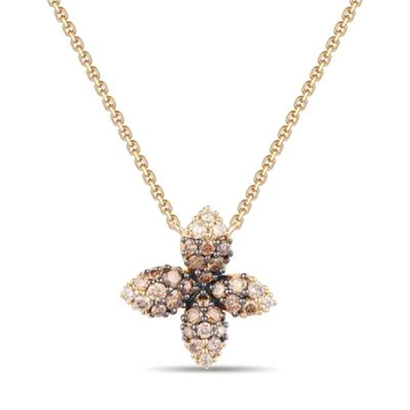 Double Pendant Necklace-14K Yellow Gold 0.46ctw Brown Diamond Ombre Flower Necklace by Le Vian