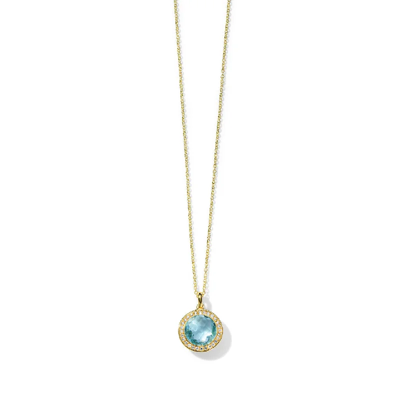 Chunky Chain Necklace-18k Lollipop Mini Blue Topaz Pendant