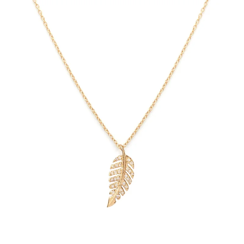 Bridal Crystal Necklace-Leaf Necklace | Solid 14k Gold & Diamond