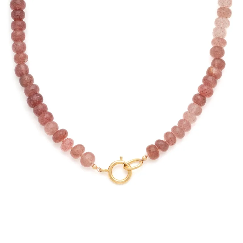 Natural Gemstone Pendant Necklace-Gemstone Necklace | Strawberry Quartz