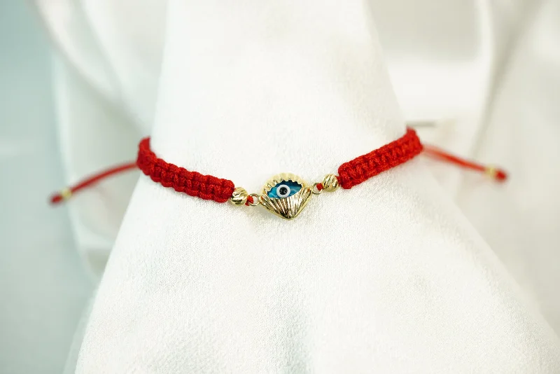 Men’s Engraved Bracelet-14k Eye with Red Adjustable Bracelet