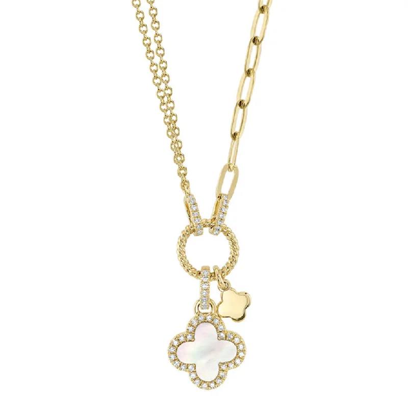 Handmade Crystal Pendant Necklace-14K Yellow Gold 0.66ctw Mother of Pearl & Diamond Clover Necklace by Shy Creation