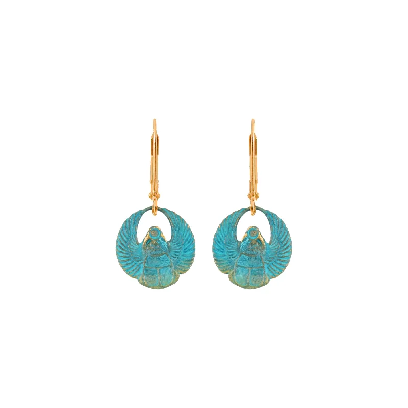 Tropical Earrings for Summer-Wee Verdigris Scarab Earrings