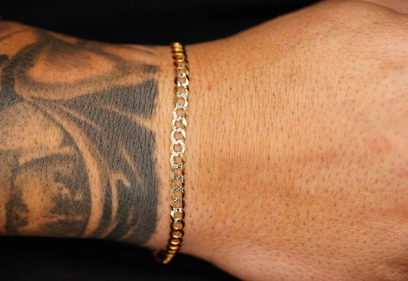 Gold Plated Chain Bracelet-10k Two Gold Open Cuban Link Bracelet