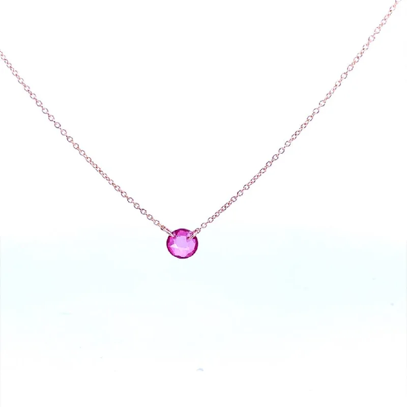 Birthstone Silver Necklace-Gold Filled Round Pink Topaz Solitaire Necklace by Dee Berkley