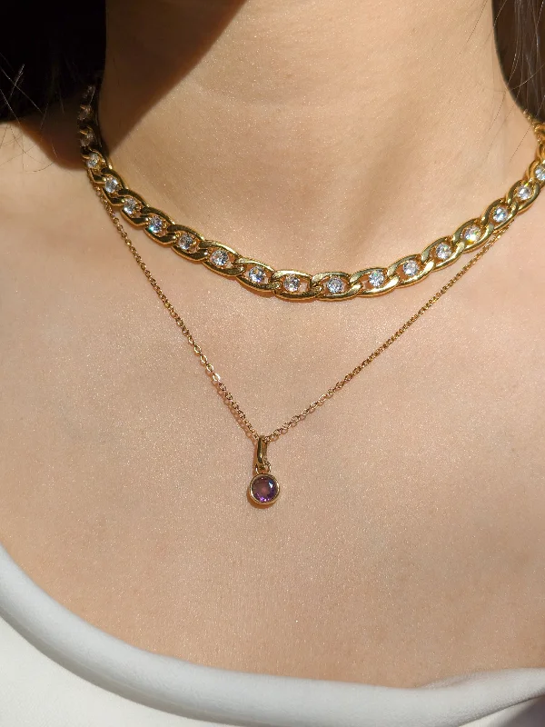 Layered Silver Pendant Necklace-Birthstone Necklace