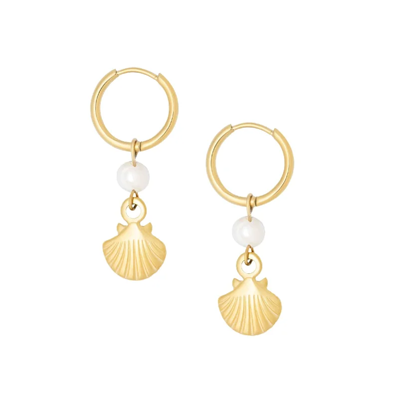 Premium Silver Earrings-Dory Pearl Hoop Earrings