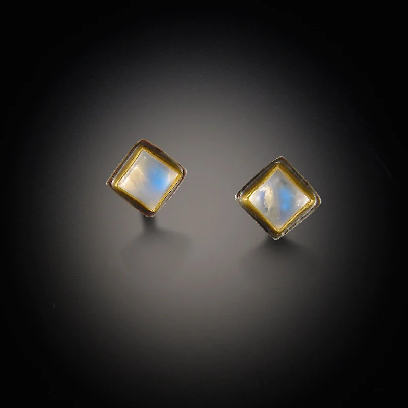 Bright Colorful Earrings-Square Moonstone Earrings