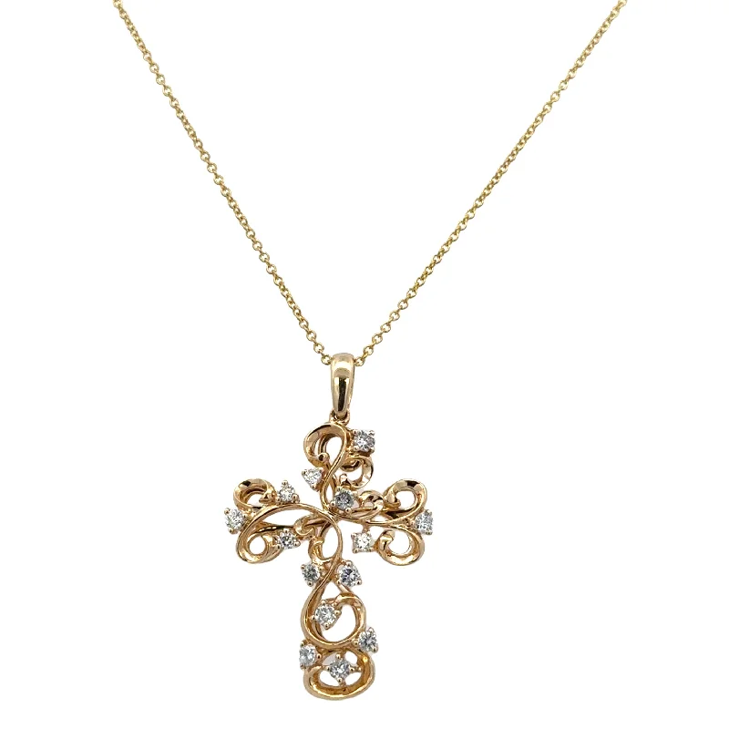 Layered Crystal Necklace-Diamond Accented Cross Necklace in Yellow Gold