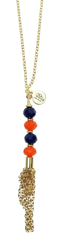 Black Crystal Necklace-The Mimi Necklace - Orange + Navy