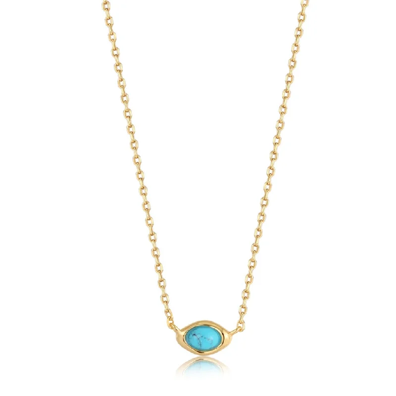 Simple Bar Necklace for Women-14K Gold Plated Oval Synthetic Turquoise Solitaire Necklace by Ania Haie