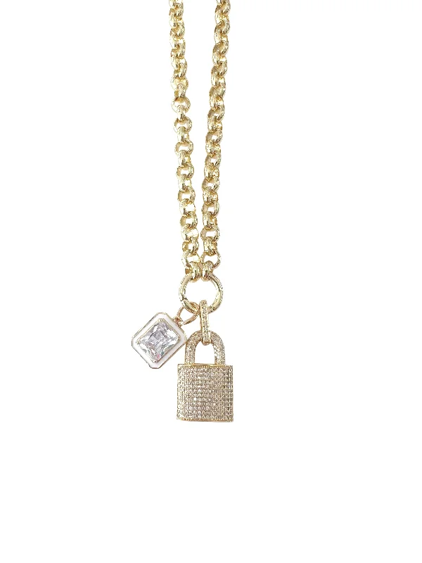 Diamond Heart Necklace-Diamond Lock Necklace