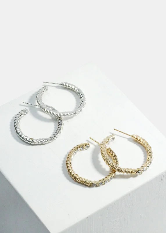 Chunky Drop Earrings-Sparkly Ridged Hoop Earrings