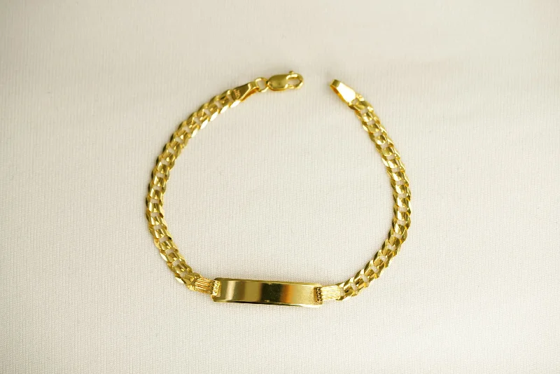 Fashionable Gold Beaded Bracelet-14k ID Diamond Cut Bracelet Solid