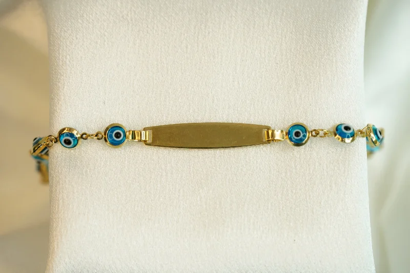 Simple Gold Link Bracelet-14k Blue Eye ID Bracelet