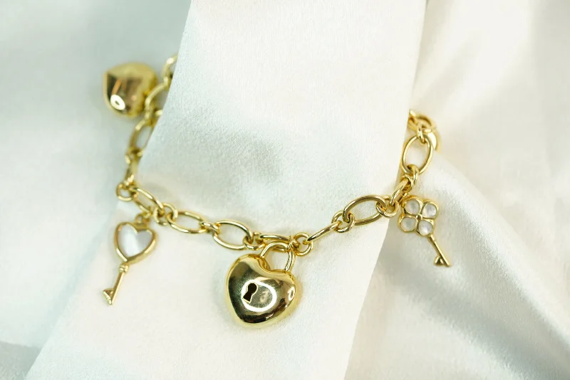 Sapphire Charm Bracelet-14k Heart Key Bracelet