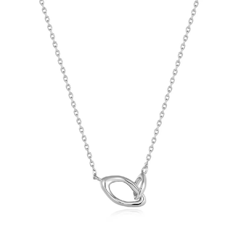 Heart Shaped Pendant Necklace-Sterling Silver Wave Link Necklace by Ania Haie