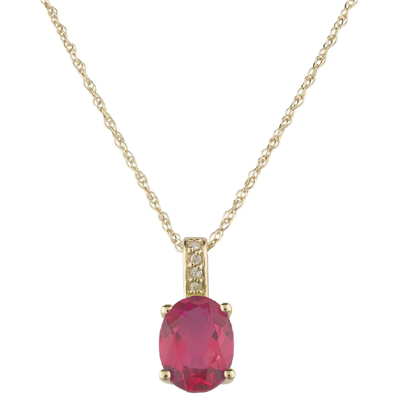 Delicate Gold Necklace-14K Yellow Gold 0.92ctw Oval Ruby & Diamond Drop Necklace