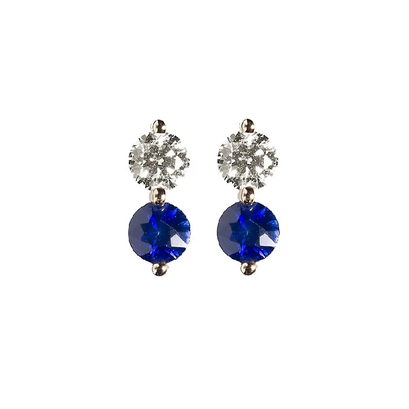 Fancy Earrings for Weddings-Diamond + Blue Sapphire Doubles Studs