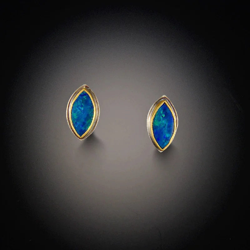 Blue Sapphire Earrings-Australian Opal Stud Earrings