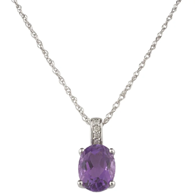 Elegant Gold Pendant Necklace-14K White Gold 1.21ctw Oval Amethyst & Diamond Drop Necklace