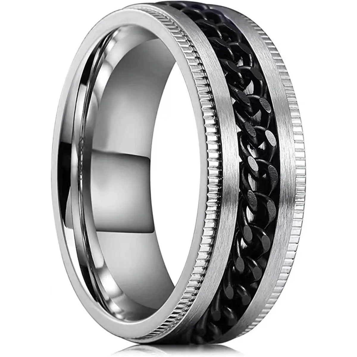 Rotatable-Silver Ring Black Chain