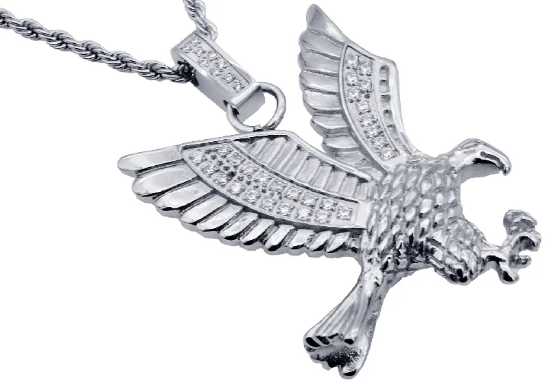 Rose Gold Chain Necklace-Mens Stainless Steel Cubic Zirconia Eagle Pendant Necklace With 24" Rope Chain