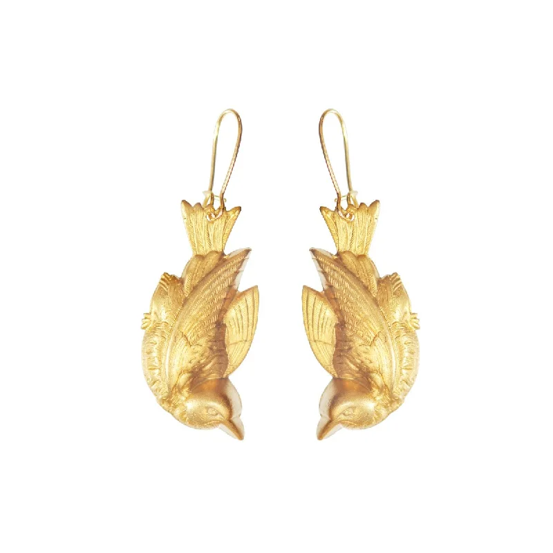 Gold Dangle Earrings-Gold Bird Earrings