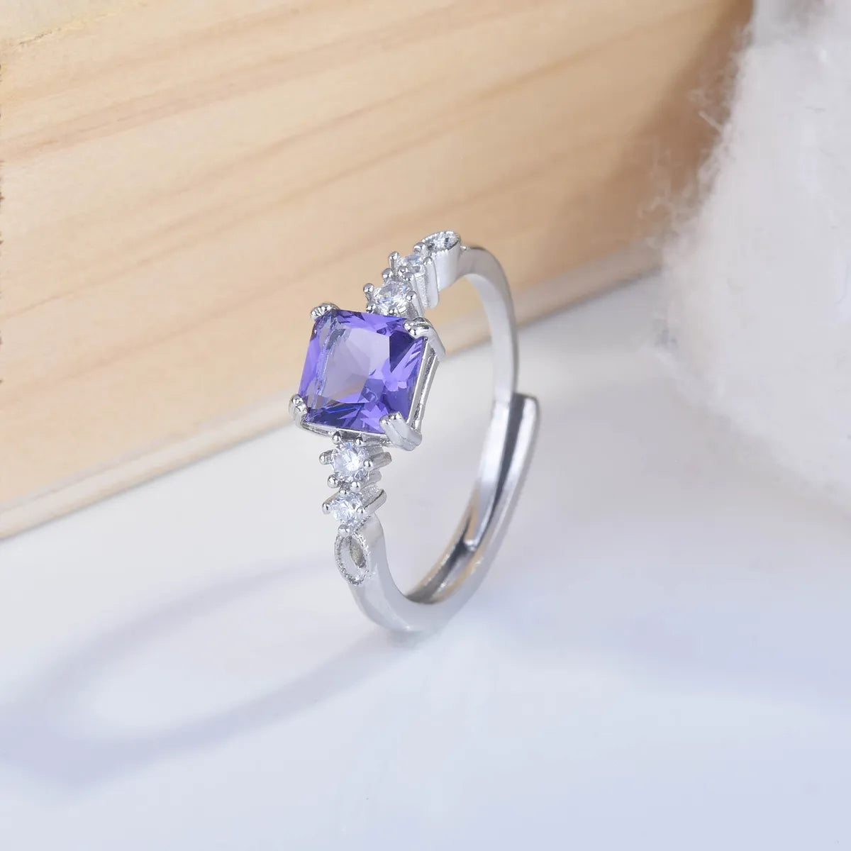 Large Sapphire Ring-Square Diamond Amethyst Open Ring Small And Versatile Color Treasure Ring