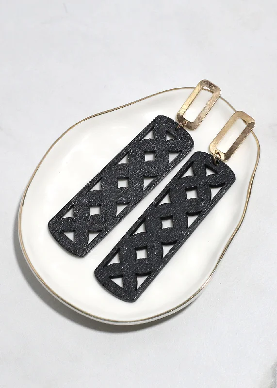 Trendy Hoop Earrings-Wooden Rectangle Drop Earrings