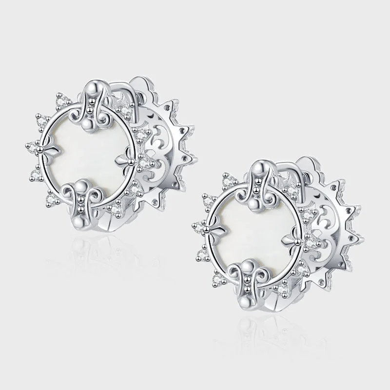 1 Pair Simple Style Geometric Inlay Sterling Silver Shell Zircon White Gold Plated Earrings