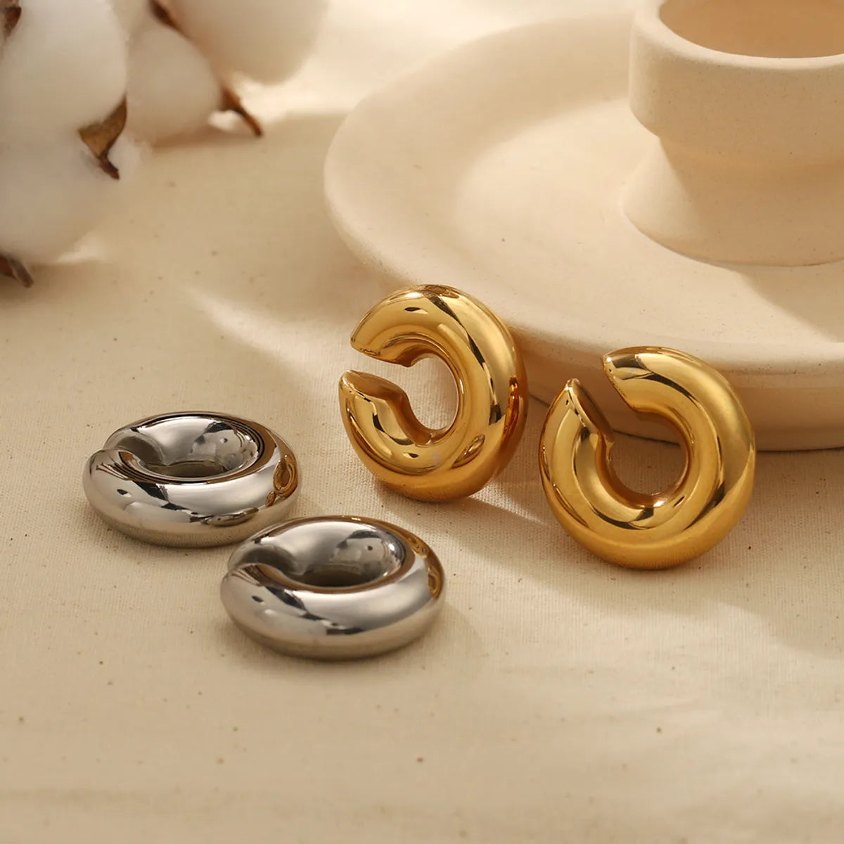 Adjustable Silver Band Ring-1 Pair Retro C Shape Polishing Plating Stainless Steel 18k Gold Plated Ear Cuffs