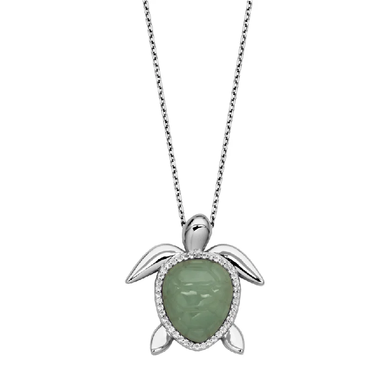 Sterling Silver Chain Necklace-Sterling Silver Pear-Shaped Jade & White Topaz Turtle Necklace by Samuel B.