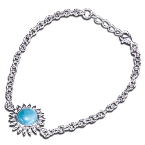 Classic Beaded Charm Bracelet-Sterling Silver Larimar Sunflower Bracelet