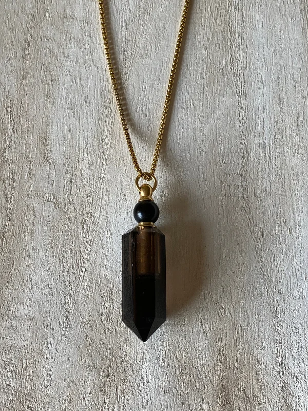 Simple Gold Bar Necklace-RECHARGE - ESSENTIAL OIL SMOKY QUARTZ VIAL NECKLACE