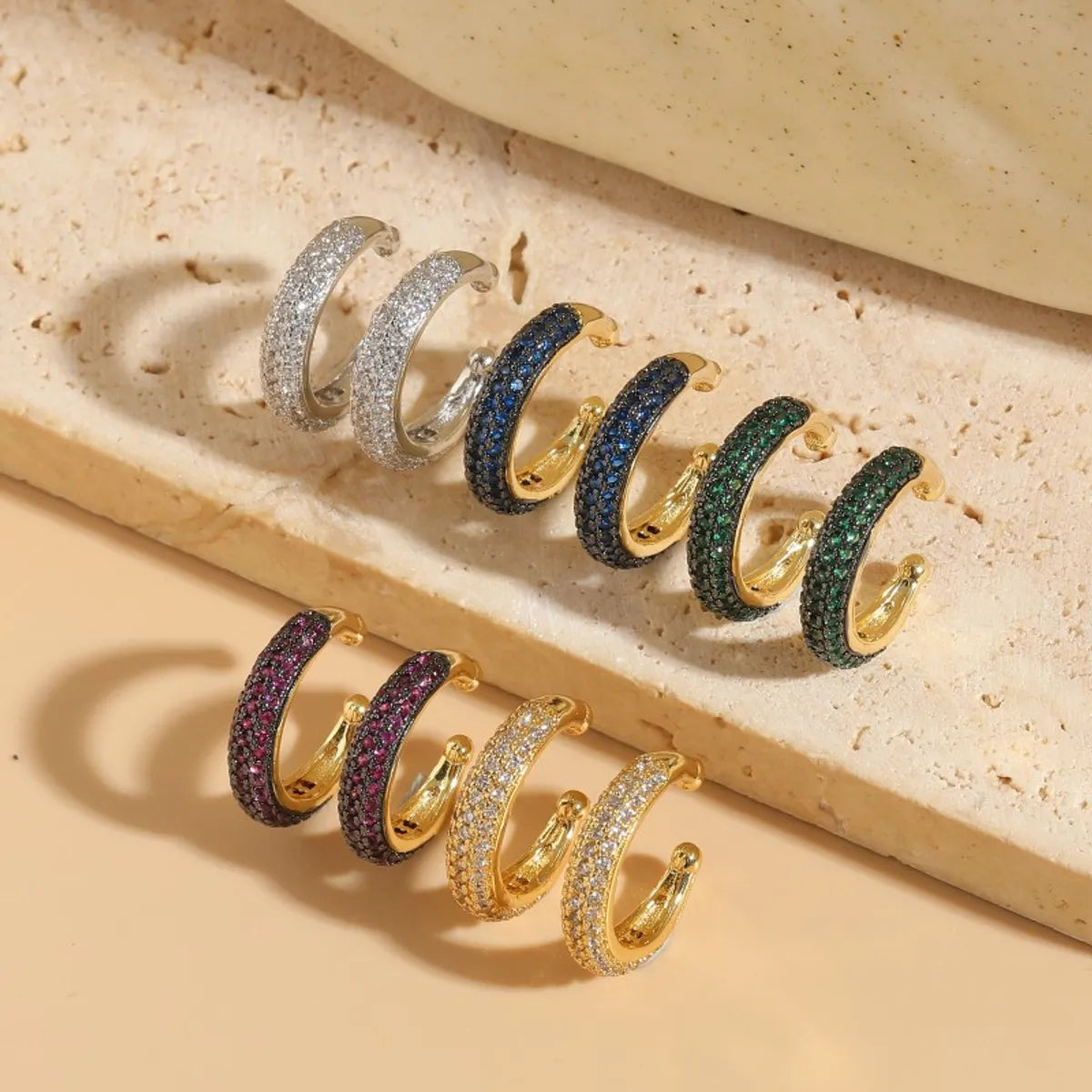 Stackable Rings for Women-1 Pair Simple Style Round Plating Inlay Copper Zircon 14k Gold Plated Ear Cuffs