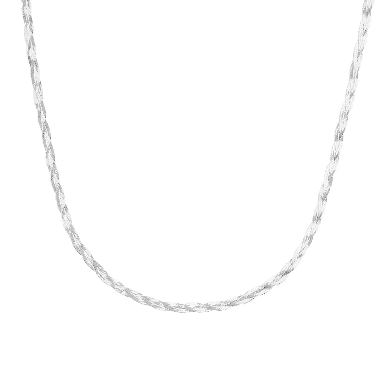 Opal Pendant Necklace-Braided Herringbone Necklace | Silver