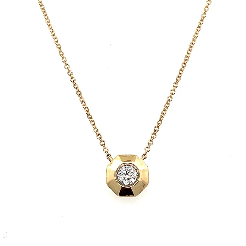 Adjustable Crystal Necklace-14K Yellow Gold 0.37ctw Round Diamond Solitaire Necklace