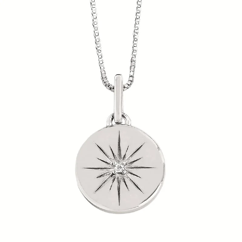 Bright Gold Necklace-Sterling Silver 0.01ctw Diamond Star Medallion Necklace