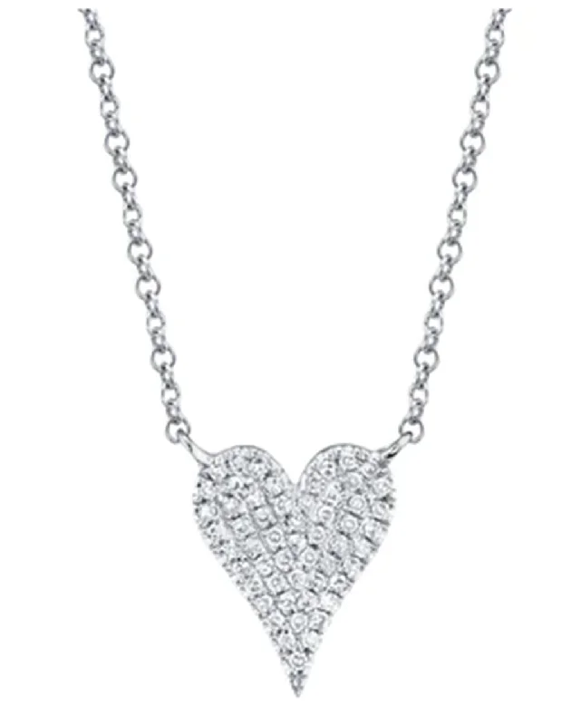 Simple Gold Chain Necklace-14K White Gold 0.11ctw Diamond Cluster Heart Necklace by Shy Creation