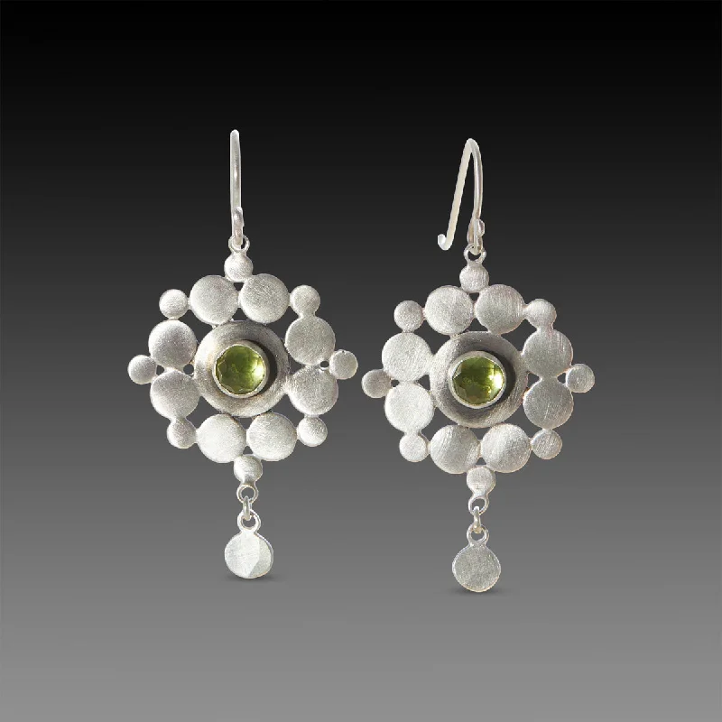 Bridal Hoop Earrings-Sterling & Peridot Mandala Earrings