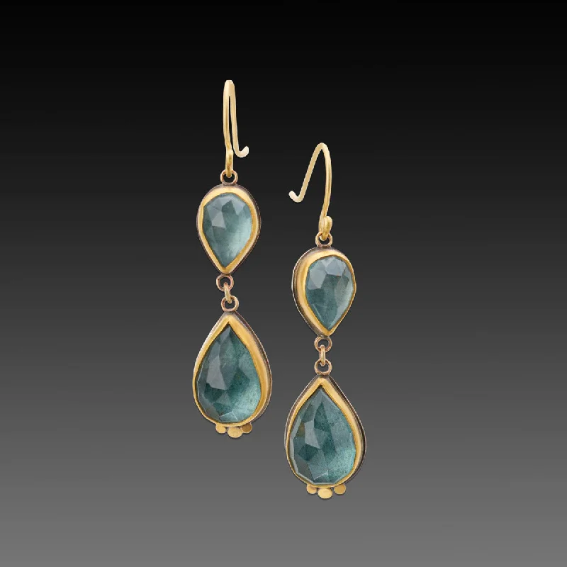 White Pearl Earrings-Double Teardrop Aquamarine Earrings