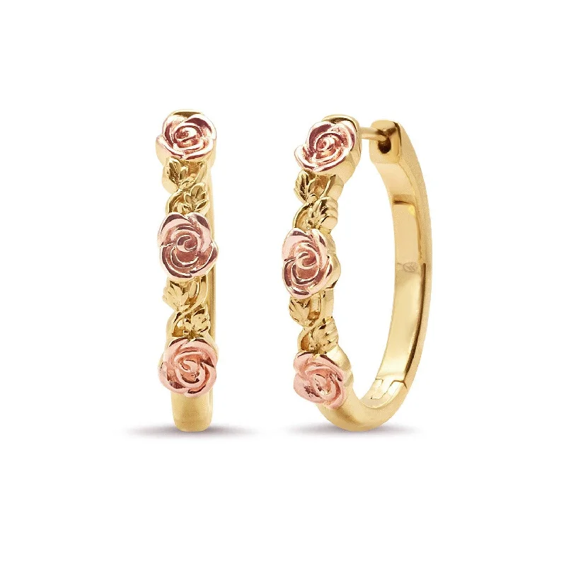 Bridal Gold Earrings-Rose-Kissed Hoop Earrings