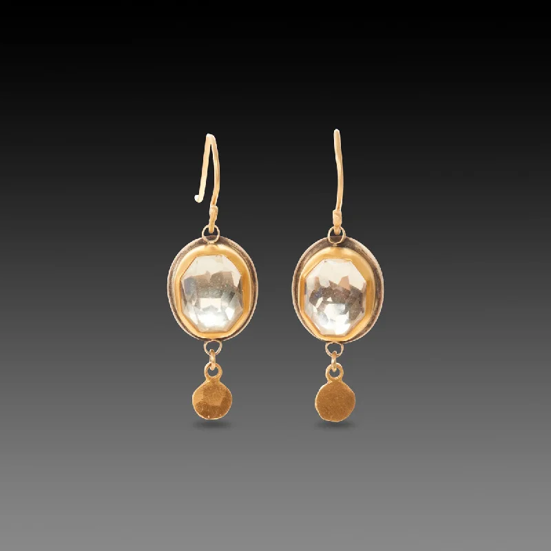 Statement Earrings for Weddings-Clear Topaz Earrings with 22k Gold Drops