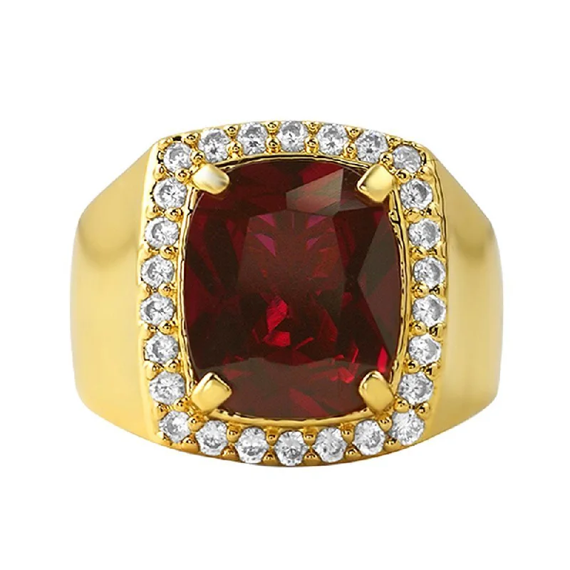 Dainty Gold Ring-Lab Ruby Ring Clean Rick Ross Hip Hop Style