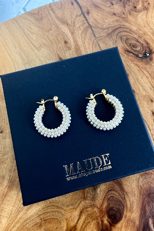 Gold Dangle Earrings-18K Maeve Pearl Hoop Earrings