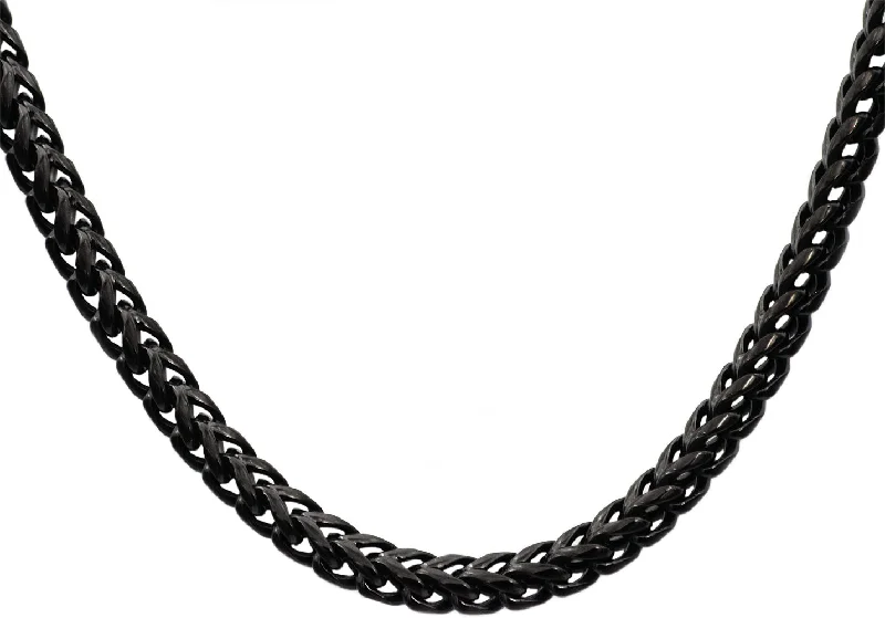 Sparkling Silver Necklace-Mens 8mm Black Plated Stainless Steel Franco Link Chain Necklace