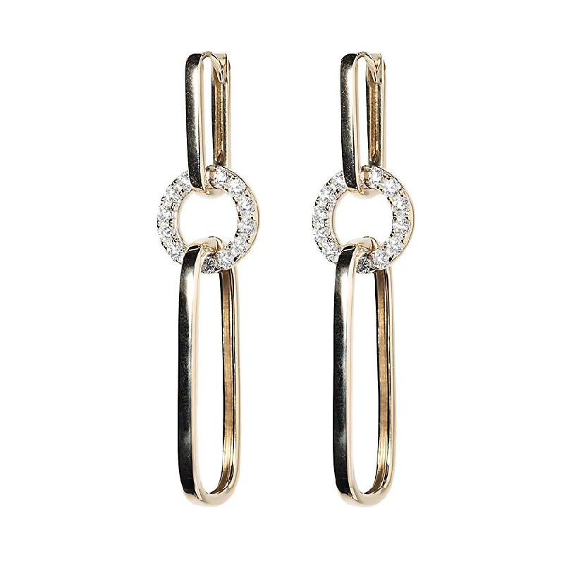 Wedding Dangle Earrings-Diamond + Gold Linked Paperclip Earrings